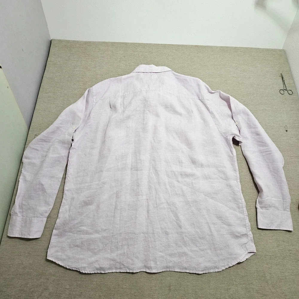 True Measure Popover Shirt XXL Light Purple Striped Linen Long Sleeve